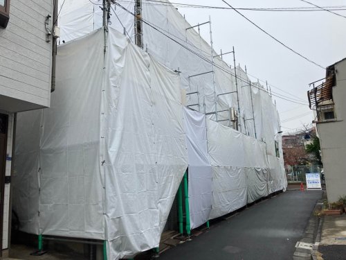 東京都墨田区立花 木造二階建て解体工事 施工事例手作業による木造二階建て外壁の石綿(アスベスト)除去工事